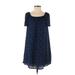 Finn & Grace Casual Dress - Popover: Blue Polka Dots Dresses - Women's Size Small