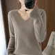 Pull en laine 100% laine pour femme col en v chaud doux tricoté solide épais nouveauté