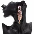Boucles d'oreilles pendantes en perles de cristal pour femmes boucle d'oreille fleur à long pompon