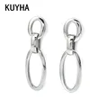 Luxe Double Ovale Longue Boucles D'oreilles Pour Les Femmes Argent Acier Inoxydable De Mode Brillant