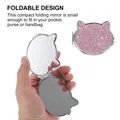 Poche de maquillage pliable en métal pour femmes Compact rond chat à main Mini porte-monnaie en