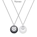 Collier pendentif cercle en céramique pour femme double couche cristal biscuits noir blanc