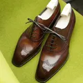 Chaussures Brogue à Lacets pour Homme Marron Noir Carré Parker ix Mariage Taille 38-46