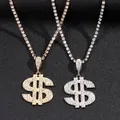 Collier pendentif dollar en cristal pour femme tour de cou en biscuits punk hip hop gros signe