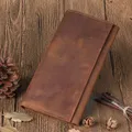 Portefeuille long vintage en cuir véritable pour homme sac à main rétro multi-cartes portefeuilles
