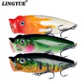 LINGYUE – leurre rigide Popper avec yeux 3D matériel de pêche Crankbait Wobbler 5 couleurs