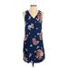 Old Navy Casual Dress - Mini V-Neck Sleeveless: Blue Floral Dresses - Women's Size X-Small