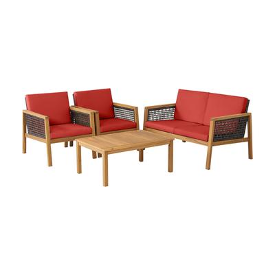 4 PCS Outdoor Acacia Wood Furniture Set Patio Conversation Set