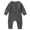 Honeeladyy Kids Baby Toddler Clothes Newborn Baby Spring And Autumn Clothes Comfortable Solid Color Round-neck Rompers Gray 12-18 Months Clearance under 5$