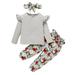 Mikrdoo Clothes For Baby Girls 12 Months Baby Girls Ruffle Sleeve Winter Shirt 18 Months Baby Girls Floral Pants Headband 3Pcs Outfits Gray