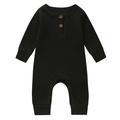 Honeeladyy Kids Baby Toddler Clothes Newborn Baby Spring And Autumn Clothes Comfortable Solid Color Round-neck Rompers Black 3-6 Months Clearance under 5$