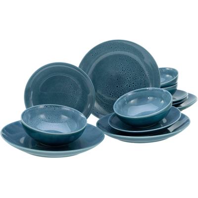 Tafelservice CREATABLE "Geschirr-Set Reactive Nostalgic", blau, 12 tlg., Steinzeug, Geschirr-Sets, Service, jedes Stück 