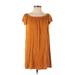 Forever 21 Casual Dress - Shift Boatneck Short sleeves: Orange Print Dresses - Women's Size Small