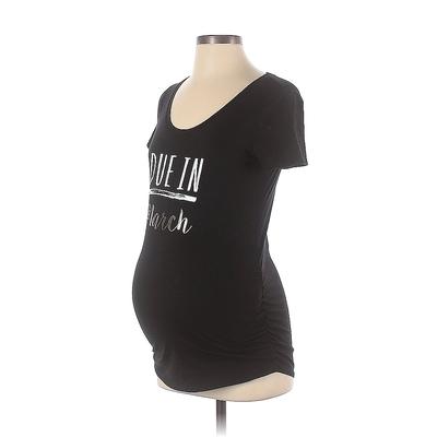 Motherhood Short Sleeve T-Shirt: Plunge Covered Shoulder Black Graphic Tops - Women's Size X-Small Maternity