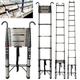 Telescopic Ladder 5M Heavy Duty Multi-Purpose Step Ladders 12 Step Stainless Steel Telescoping Extension Ladder, Folding Extendable Ladders with Hooks for Home Garden Roof Outdoor Work, 330lb Capacity