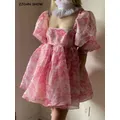 Robe de princesse en Organza rose à fleurs pour filles Robe de bal Corset poitrine col carré