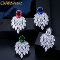 CWWCONS-Boucles d'oreilles longues pavées pour femmes Boucles d'oreilles CZ vertes Bijoux de