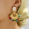 Boucles d'oreilles en métal bohème pour femmes vintage ethnique perles colorées grande goutte