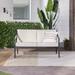 Red Barrel Studio® 50.38" Wide Outdoor Loveseat w/ Cushions Wood/Natural Hardwoods/Olefin Fabric Included in Gray/White/Blue | Wayfair