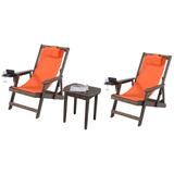 W Unlimited Romantic Collection Canvas Sling Chairs w/ Cup & Wine Holder & End Table Solid Wood in Orange/Brown | 29 H x 38 W x 37 D in | Wayfair