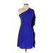 Central Park West Casual Dress - Shift One Shoulder Short sleeves: Blue Color Block Dresses - Women's Size X-Small