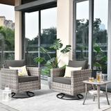 OVIOS Patio Wicker Swivel Rocking Chair 3-piece Set with Side Table