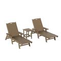 WestinTrends Malibu Double Chaise Lounge with Side Table All Weather Poly Lumber Outdoor Chaise Lounge Chairs with 5 Posistions Backrest Weathered Wood