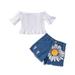 LBECLEY Girl Baby Clothes Toddlers Kids Girl Clothes Short Sleeves Top Sunflowers Jeans Shorts Pants 2Pcs Outfits Set Girls 8 Summer Clothes White 5T