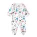 Inevnen Newborn Baby Cartoon Floral Zipper Romper Printed Pajamas Long Sleeve Footed Jumpsuit