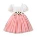 LBECLEY Size 24 Months Dresses Kids Toddler Chlidren Girls Autumn Spring Short Sleeve Ruffle Flower Tulle Princess Dress Clothing Party Dress Toddler Girl White 4Y