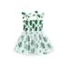 Bmnmsl Girl Summer Dress Sleeveless Bow Tie Strap Shamrock Floral Print Tulle Dress