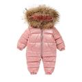 Odeerbi Kids Heavy Coat Winter Warm Padded Coats Girls Boys 2024 Long Sleeved Down Cotton Coat Hooded Romper Zippered Jumpsuit Crawling Suit Pink