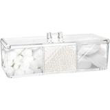 Samhe Square Qtip Holder Dispenser 3 Compartments Cotton Ball Holder Bathroom Canisters for Cotton Swab Ball Cotton Pad Organizer Clear Acrylic Containers with Lid for Bathroom Vanity Countertop