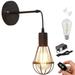 Kiven 1-Light Battery Operated Iron Wall Lamp Vintage Black Rechargeable Wall Sconces E26 Socket Bulb Included(Warm White)Wire Cage Wall Light Fixture