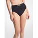 Michael Kors Stretch Nylon High-Waist Belted Bikini Bottom Black M