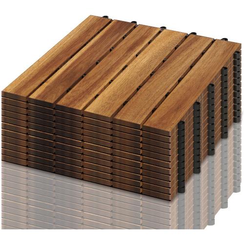Swanew – 11 Stück Akazienholz Holzfliesen, 30x30cm Balkonfliesen Gartenfliesen Terrassenfliesen,