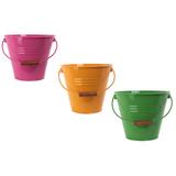 Gracie Oaks 3-Piece Galvanized Steel Pot Planter Set Metal in Pink/Green/Yellow | 11.5 H x 11.5 W x 11.5 D in | Wayfair