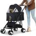NiamVelo Foldable Pet Stroller Dog Stroller 3-in-1 Detachable Cat Stroller w/4 Wheel for Puppy Black