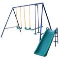 4 in 1 Outside Swing Set Metal Swing Set with 2 Swing Chair Slide and Glider Outdoor Swing Frame 4-5 Kids Swing Playset Set Outdoor Backyard Games