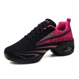 Womens Jazz Shoes Lace-up Sneakers Breathable Mesh Modern Dance Shoes Breathable Air Cushion Split-Sole Outdoor Dancing Shoes Platform Sneakers for Jazz Zumba Ballet Folk red 38