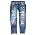 Blibea Women s Jeans Straight Leg Baseball Print Patchwork Ripped Denim Jeans Sky Blue 16