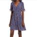 Madewell Dresses | Madewell Tie Sleeve Button Front Dress In Mini Daisy Indigo Blue Size 2 Ladybugs | Color: Blue/Red | Size: 2