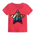 YWDJ 12Months-7Years Girls Tops Toddler Fashion Funny Discoloration Flip Star Sequins Pattern Top T-shirt Red 2-3 Years