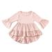 YWDJ 1-6Years Graphic Tees for Girls Kids Fashion Cute Solid Color Ruffles Trumpet s Top Bottoming Shirt Pink 1-2 Years