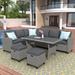 5 Piece Patio Furniture Set, Outdoor Conversation Set Sectional Sofa Set, Dining Table Chair with Ottoman and Throw Pillows