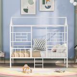 White ique Design Twin Size Metal Frame House Bed with Slats Support, 77.1''L*41''W*67.7''H, 52.2LBS