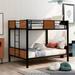 Twin over Twin Steel Bunk Bed with Wooden Panel Safety Rail and Built-in Ladder, 78''L*41''W*67''H, 97.3LBS