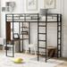 Silver Twin Metal Loft Bed with 1 Desk and 2 Shelves