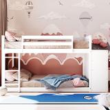 White Twin over Twin Bunk Bed with 4 Drawers and 3 Shelves, 93.9''L*41.8''W*50.6''H, 161LBS