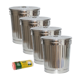 H&D Manufaktur Jinfa 2er-Set Retrodesign Mülleimer mit Griffen und Deckel + 30 Müllbeutel | Zink| 62L Image